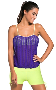 BY41917-8 Purple Lace Overly 2pcs Bandeau Tankini Swimsuit